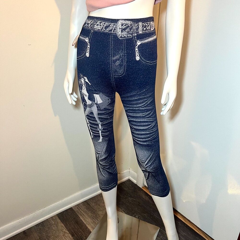 Deadstock Printed Capri Leggings OS Retro Y2K Mcbling Grunge Tumblr 2000s 2010s